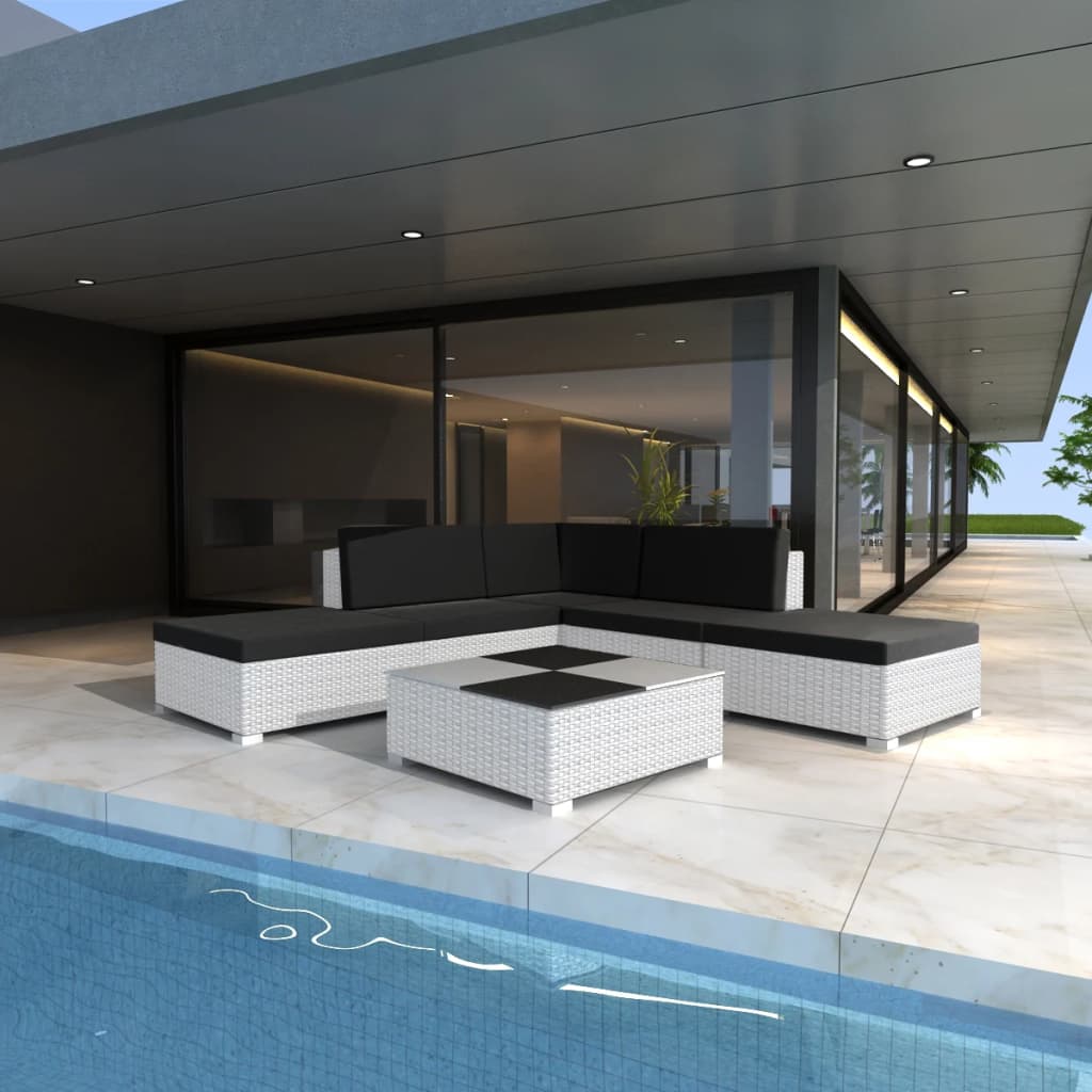 6-delige Loungeset met kussens poly rattan wit is nu te koop bij PeponiXL, paradijselijk wonen!