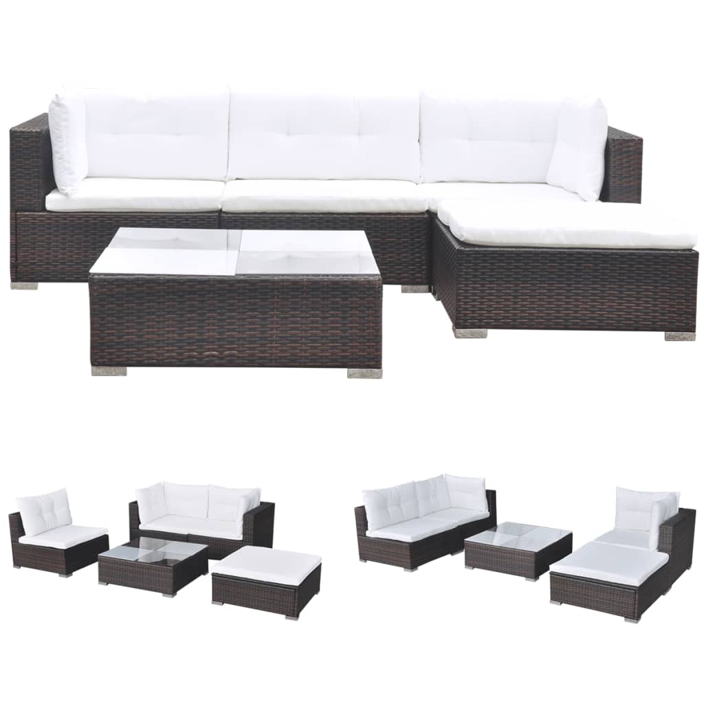 5-delige Loungeset met kussens poly rattan bruin is nu te koop bij PeponiXL, paradijselijk wonen!