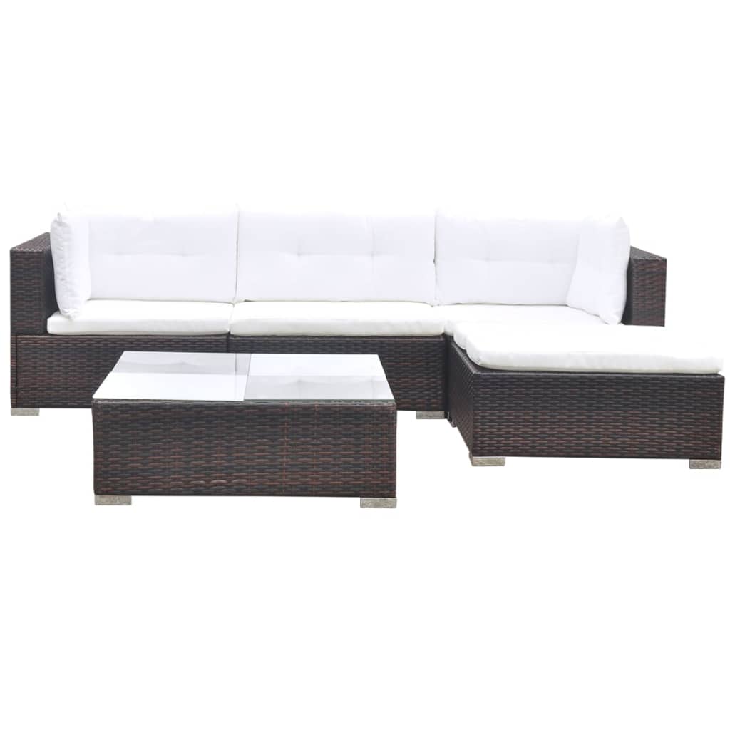 5-delige Loungeset met kussens poly rattan bruin is nu te koop bij PeponiXL, paradijselijk wonen!