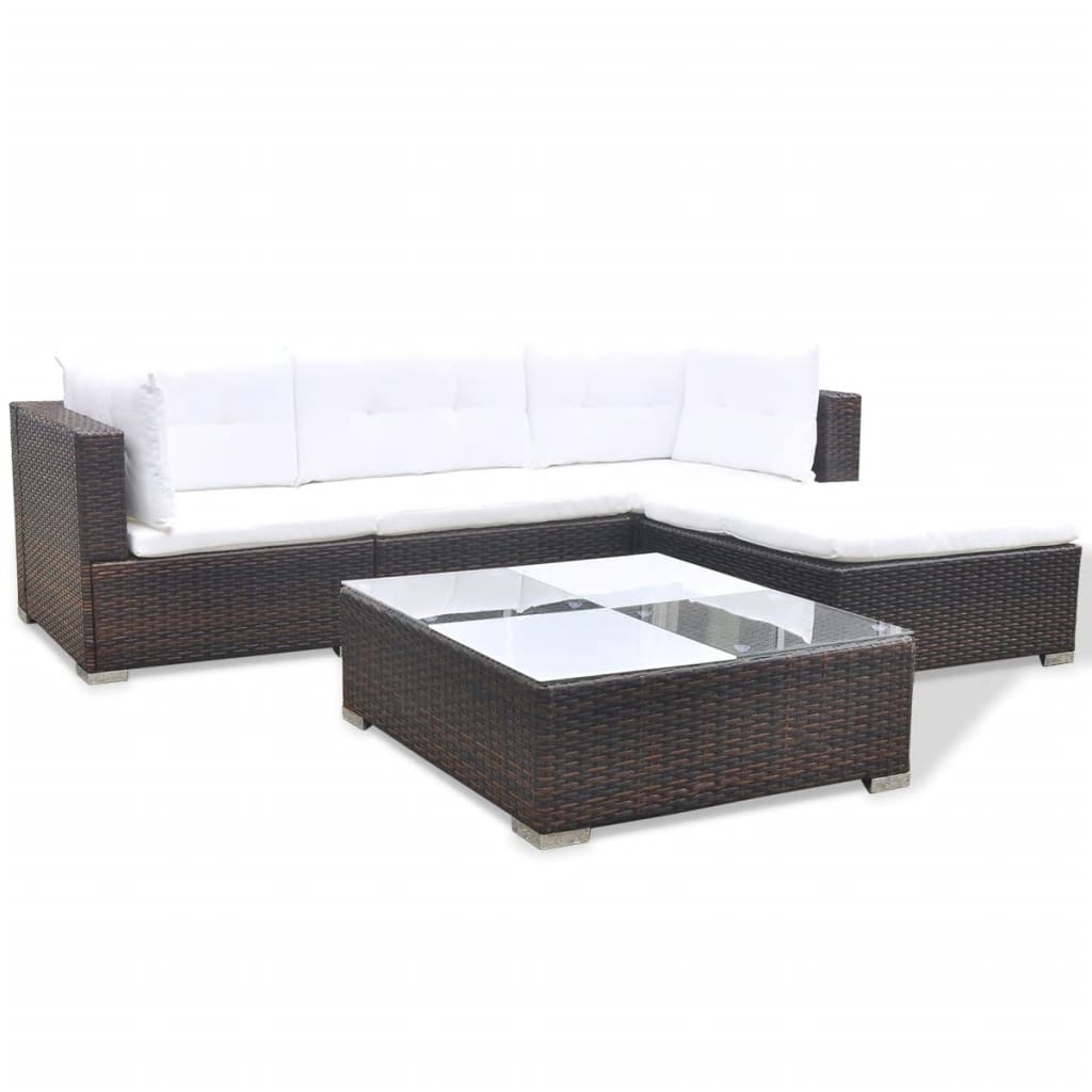 5-delige Loungeset met kussens poly rattan bruin is nu te koop bij PeponiXL, paradijselijk wonen!