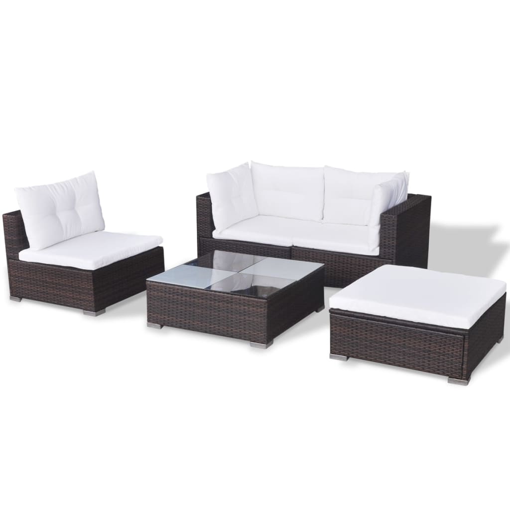5-delige Loungeset met kussens poly rattan bruin is nu te koop bij PeponiXL, paradijselijk wonen!