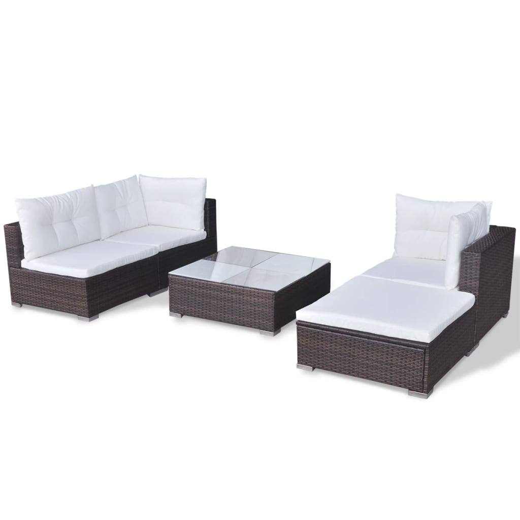5-delige Loungeset met kussens poly rattan bruin is nu te koop bij PeponiXL, paradijselijk wonen!
