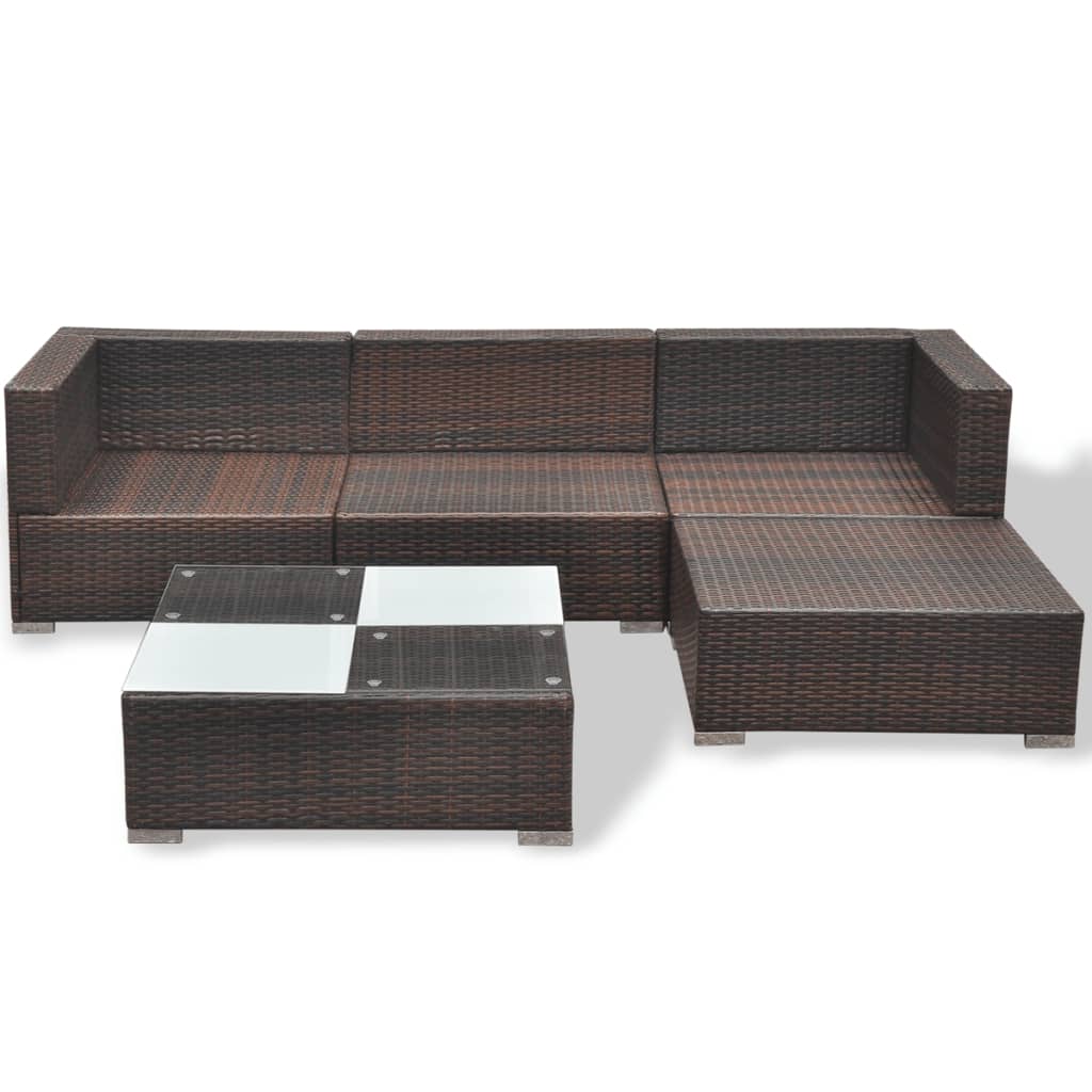 5-delige Loungeset met kussens poly rattan bruin is nu te koop bij PeponiXL, paradijselijk wonen!