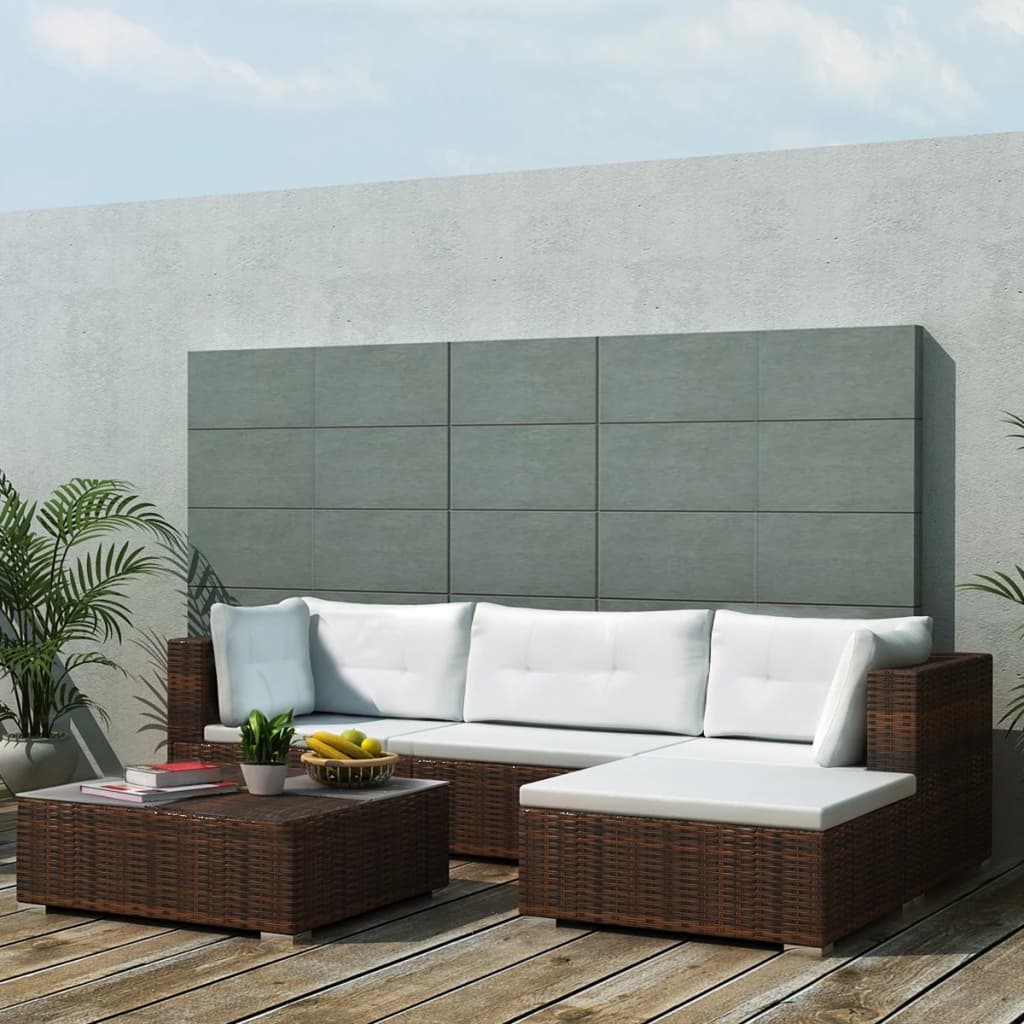 5-delige Loungeset met kussens poly rattan bruin is nu te koop bij PeponiXL, paradijselijk wonen!