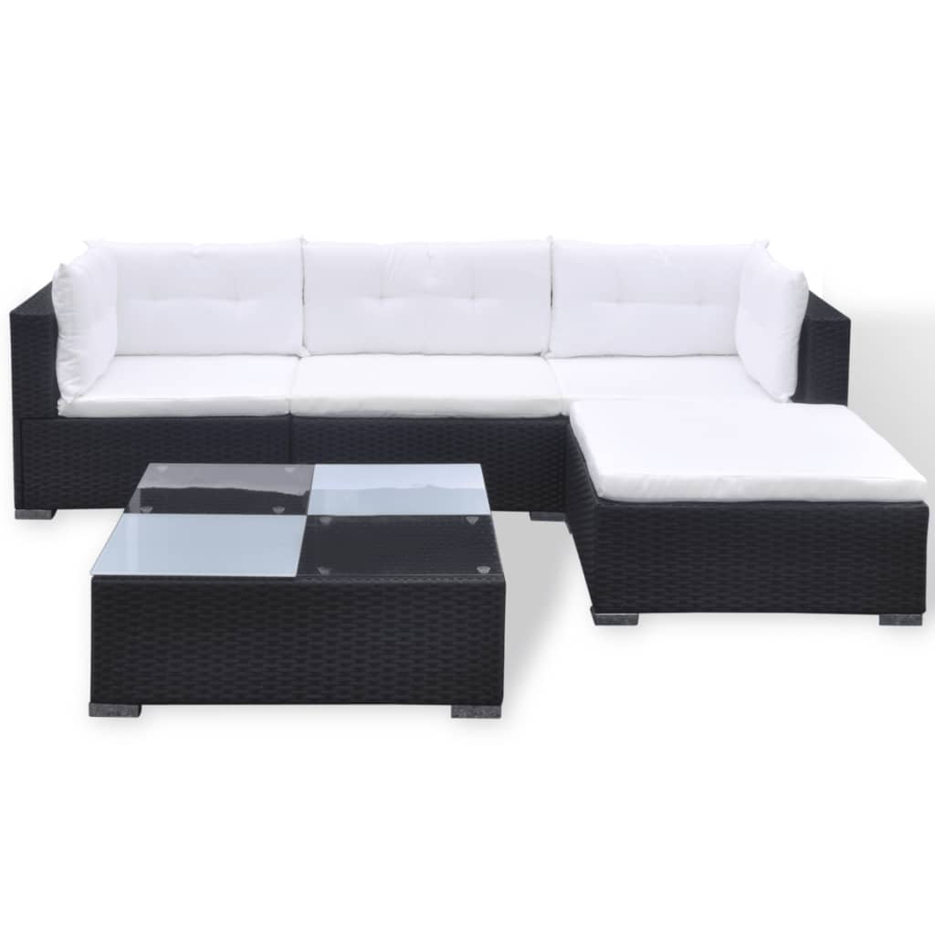 5-delige Loungeset met kussens poly rattan zwart is nu te koop bij PeponiXL, paradijselijk wonen!