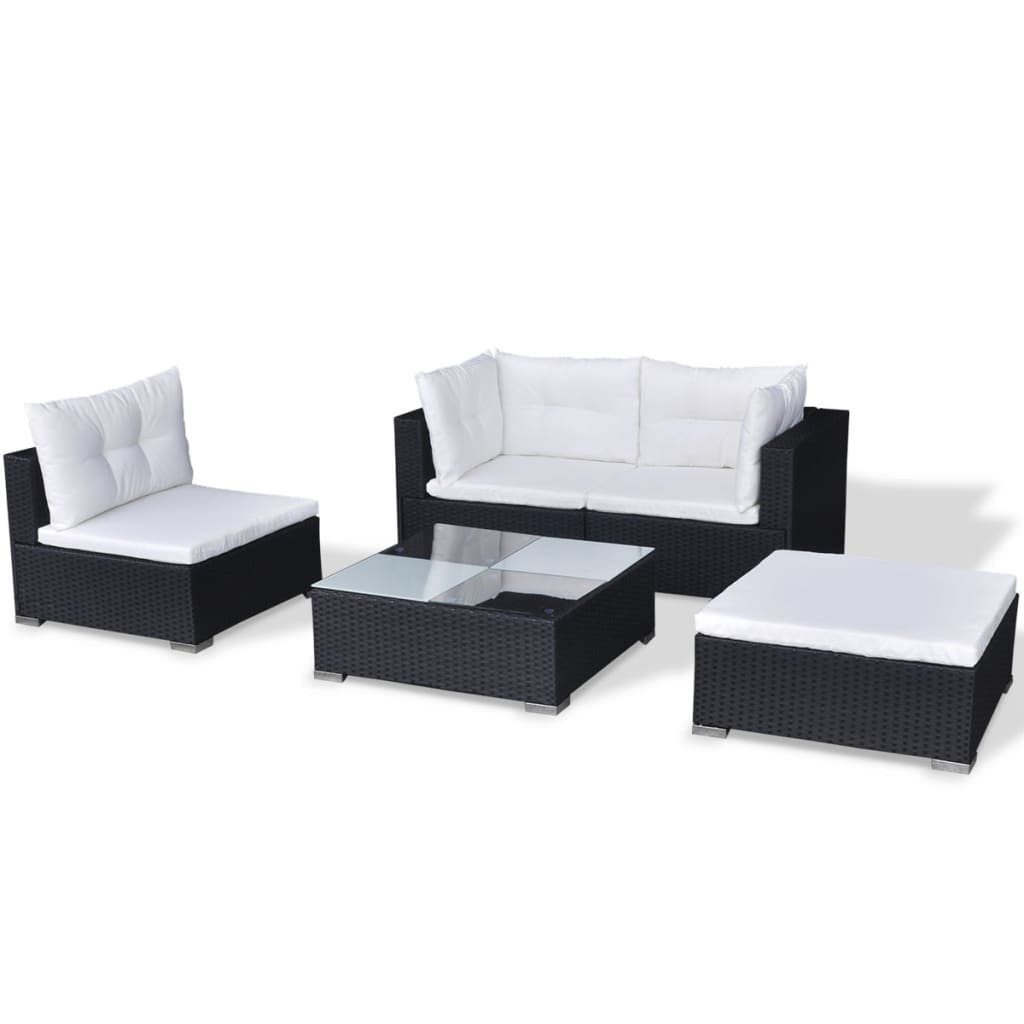5-delige Loungeset met kussens poly rattan zwart is nu te koop bij PeponiXL, paradijselijk wonen!