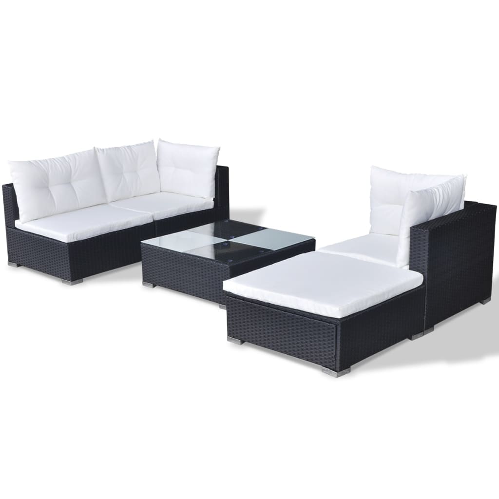 5-delige Loungeset met kussens poly rattan zwart is nu te koop bij PeponiXL, paradijselijk wonen!