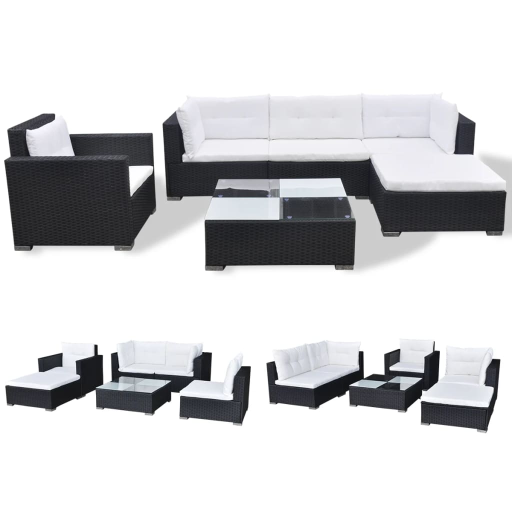 6-delige Loungeset met kussens poly rattan zwart is nu te koop bij PeponiXL, paradijselijk wonen!