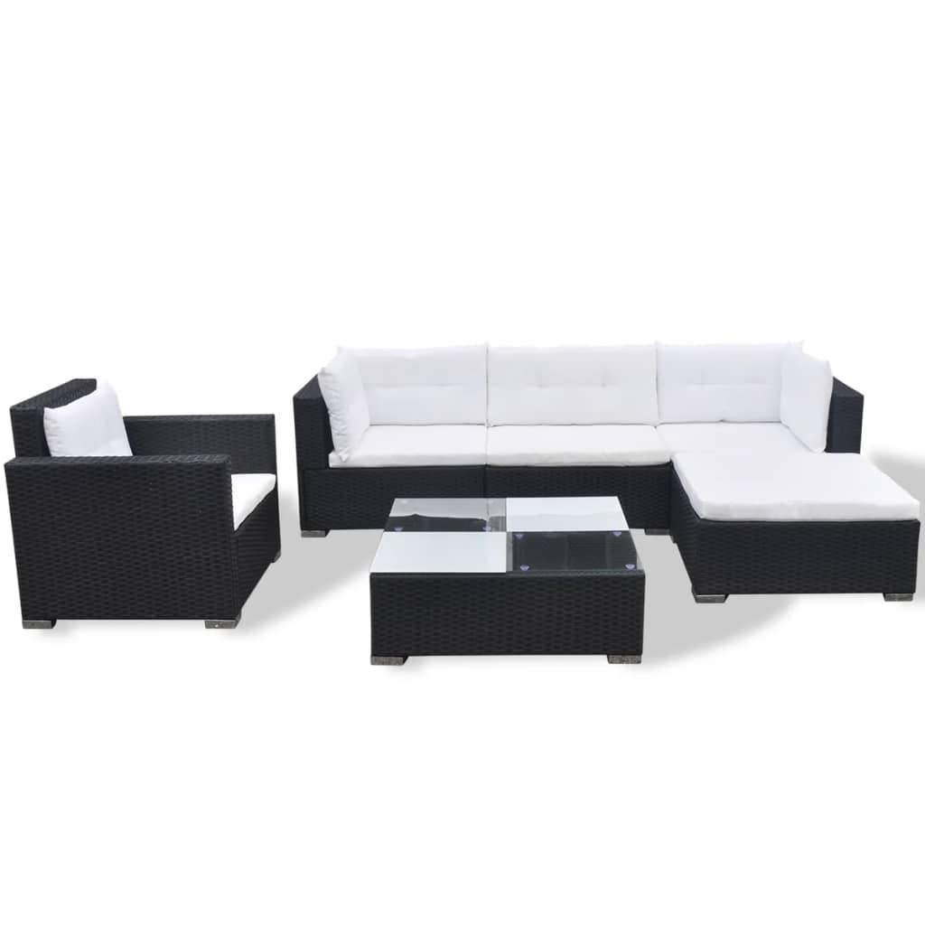 6-delige Loungeset met kussens poly rattan zwart is nu te koop bij PeponiXL, paradijselijk wonen!