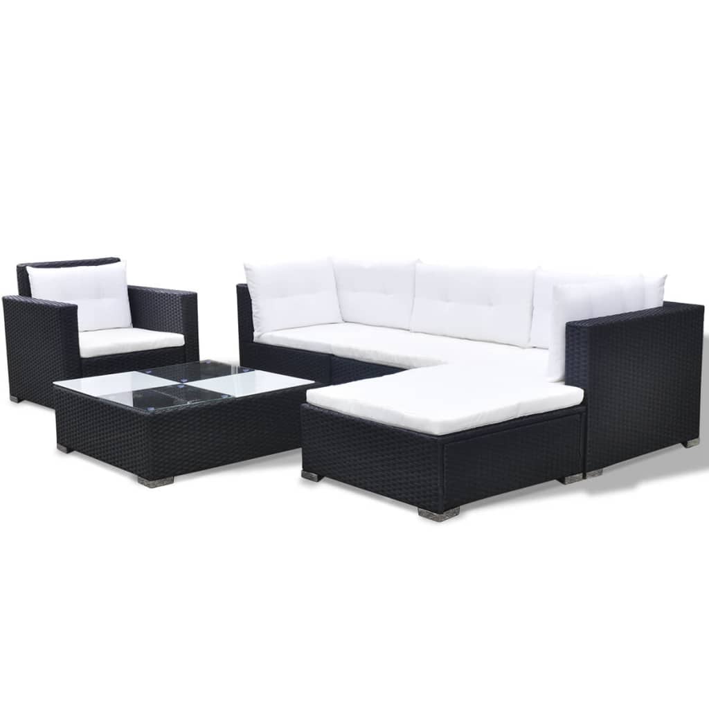 6-delige Loungeset met kussens poly rattan zwart is nu te koop bij PeponiXL, paradijselijk wonen!