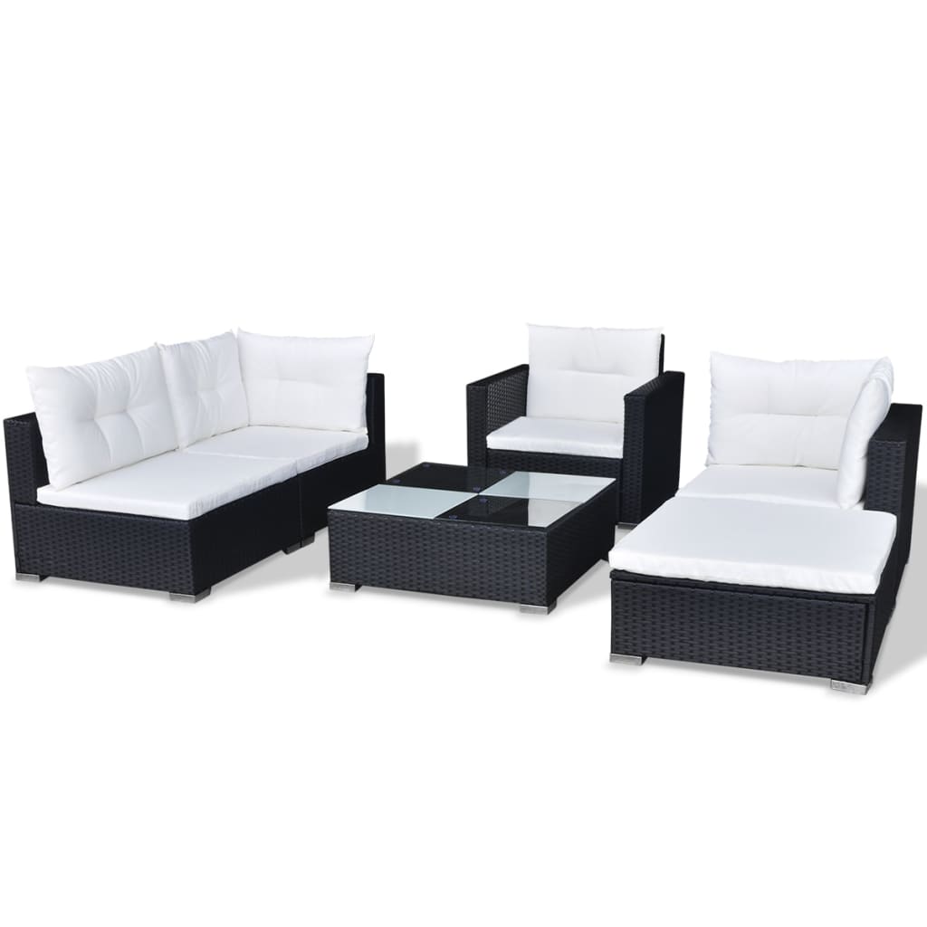 6-delige Loungeset met kussens poly rattan zwart is nu te koop bij PeponiXL, paradijselijk wonen!