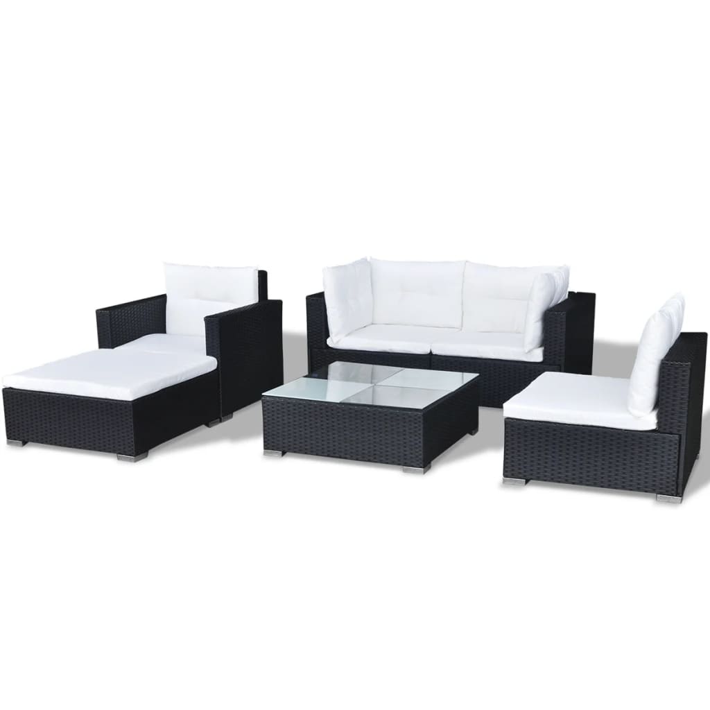 6-delige Loungeset met kussens poly rattan zwart is nu te koop bij PeponiXL, paradijselijk wonen!