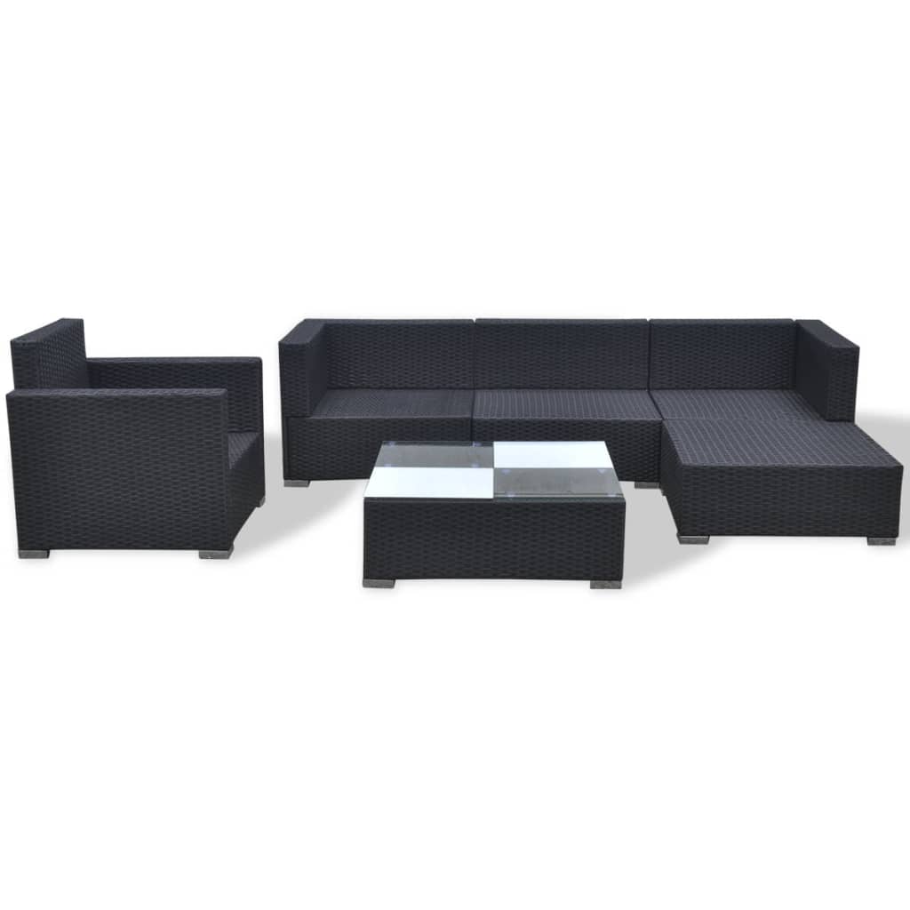 6-delige Loungeset met kussens poly rattan zwart is nu te koop bij PeponiXL, paradijselijk wonen!