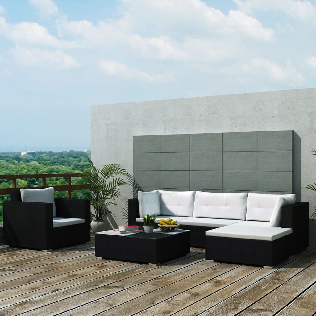 6-delige Loungeset met kussens poly rattan zwart is nu te koop bij PeponiXL, paradijselijk wonen!