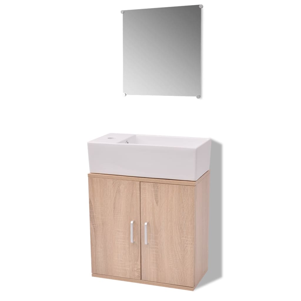 Badkamermeubelset met wasbak beige 3-dlg is nu te koop bij PeponiXL, paradijselijk wonen!