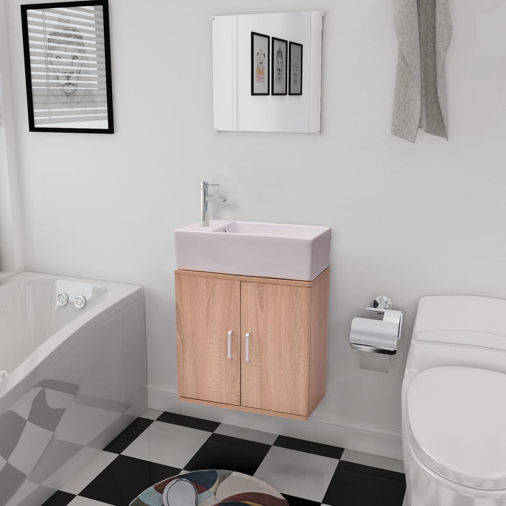 Badkamermeubelset met wasbak beige 3-dlg is nu te koop bij PeponiXL, paradijselijk wonen!