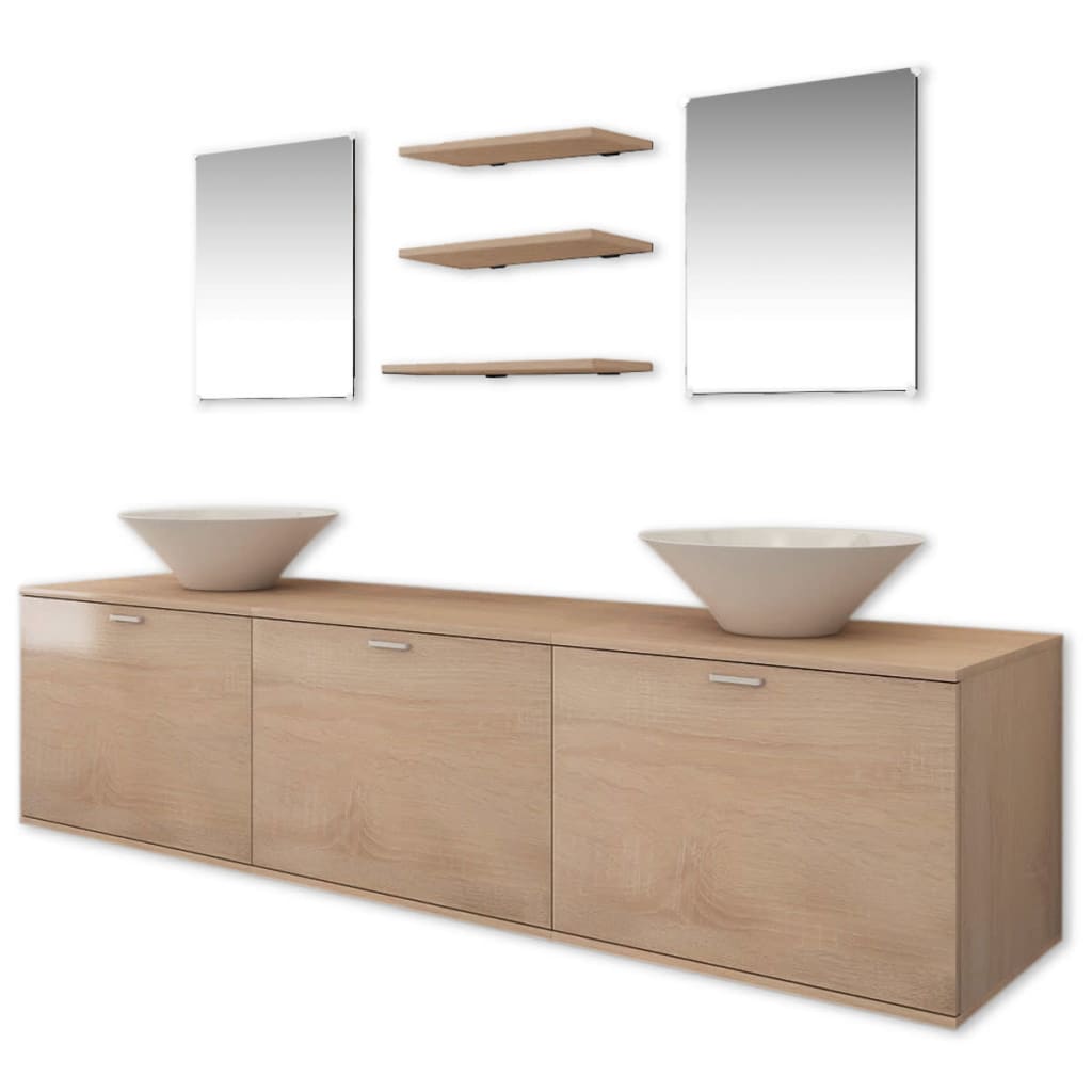 8-delige Badkamermeubelset met wastafel beige is nu te koop bij PeponiXL, paradijselijk wonen!