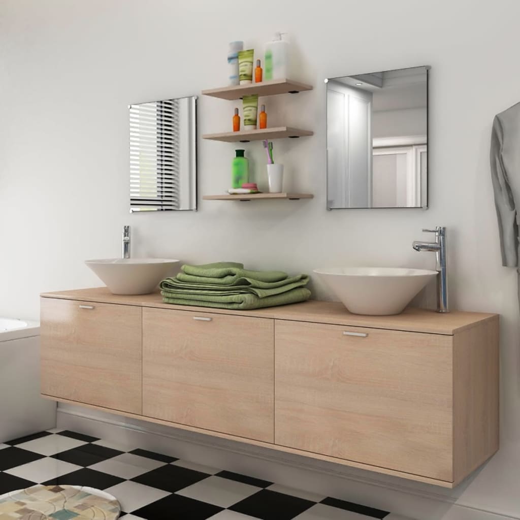 8-delige Badkamermeubelset met wastafel beige is nu te koop bij PeponiXL, paradijselijk wonen!