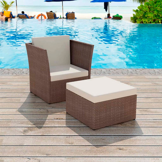 Tuinstoel met voetenbank poly rattan bruin is nu te koop bij PeponiXL, paradijselijk wonen!