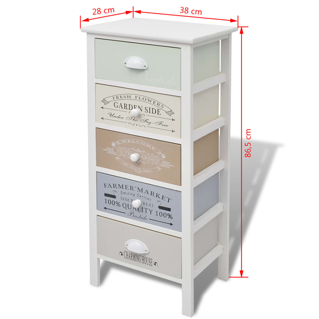Opslagkast met 5 lades Franse stijl hout is nu te koop bij PeponiXL, paradijselijk wonen!