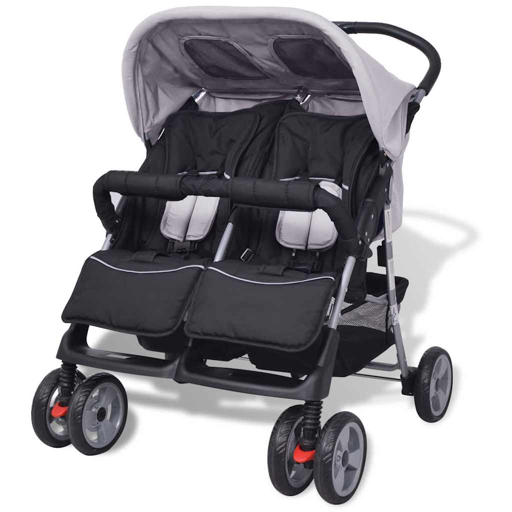Tweelingwagen staal grijs en zwart is nu te koop bij PeponiXL, paradijselijk wonen!