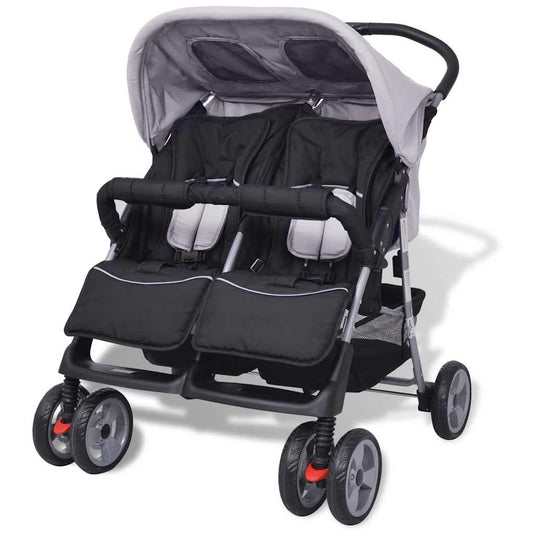 Tweelingwagen staal grijs en zwart is nu te koop bij PeponiXL, paradijselijk wonen!