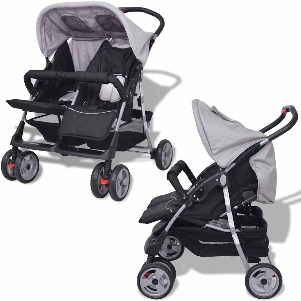 Tweelingwagen staal grijs en zwart is nu te koop bij PeponiXL, paradijselijk wonen!