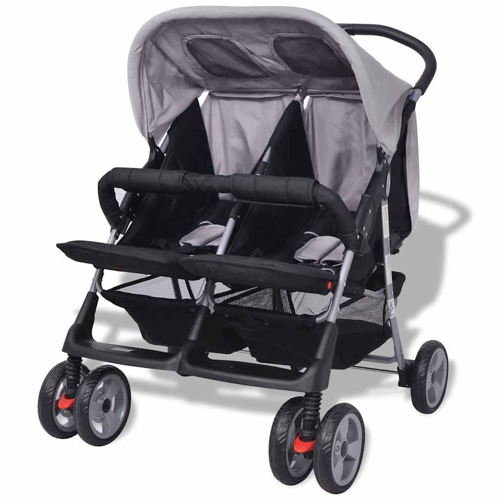 Tweelingwagen staal grijs en zwart is nu te koop bij PeponiXL, paradijselijk wonen!