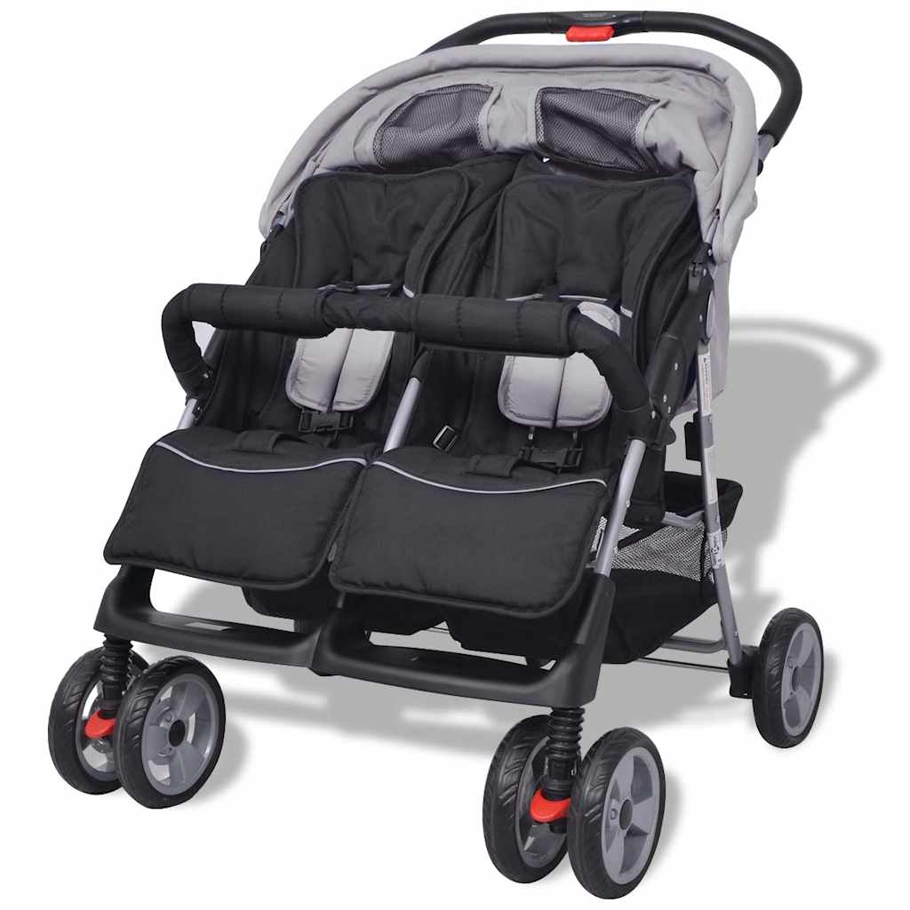 Tweelingwagen staal grijs en zwart is nu te koop bij PeponiXL, paradijselijk wonen!