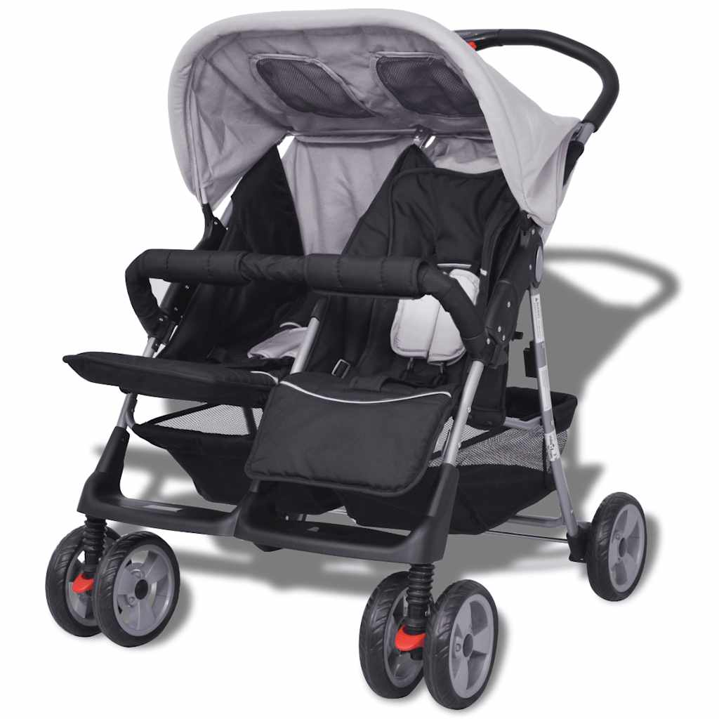 Tweelingwagen staal grijs en zwart is nu te koop bij PeponiXL, paradijselijk wonen!
