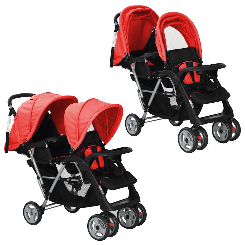Kinderwagen dubbel staal rood en zwart is nu te koop bij PeponiXL, paradijselijk wonen!