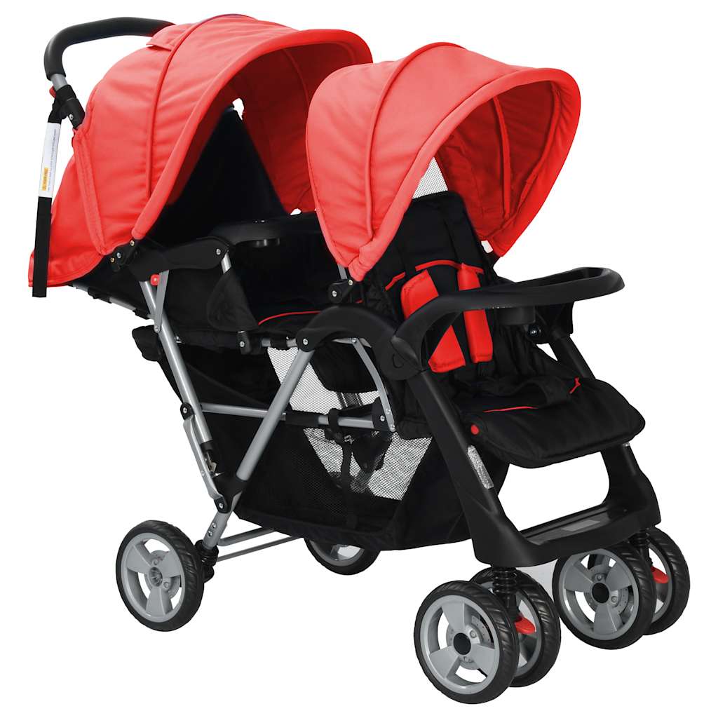 Kinderwagen dubbel staal rood en zwart is nu te koop bij PeponiXL, paradijselijk wonen!
