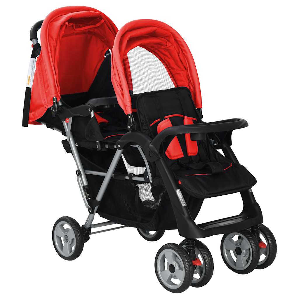 Kinderwagen dubbel staal rood en zwart is nu te koop bij PeponiXL, paradijselijk wonen!
