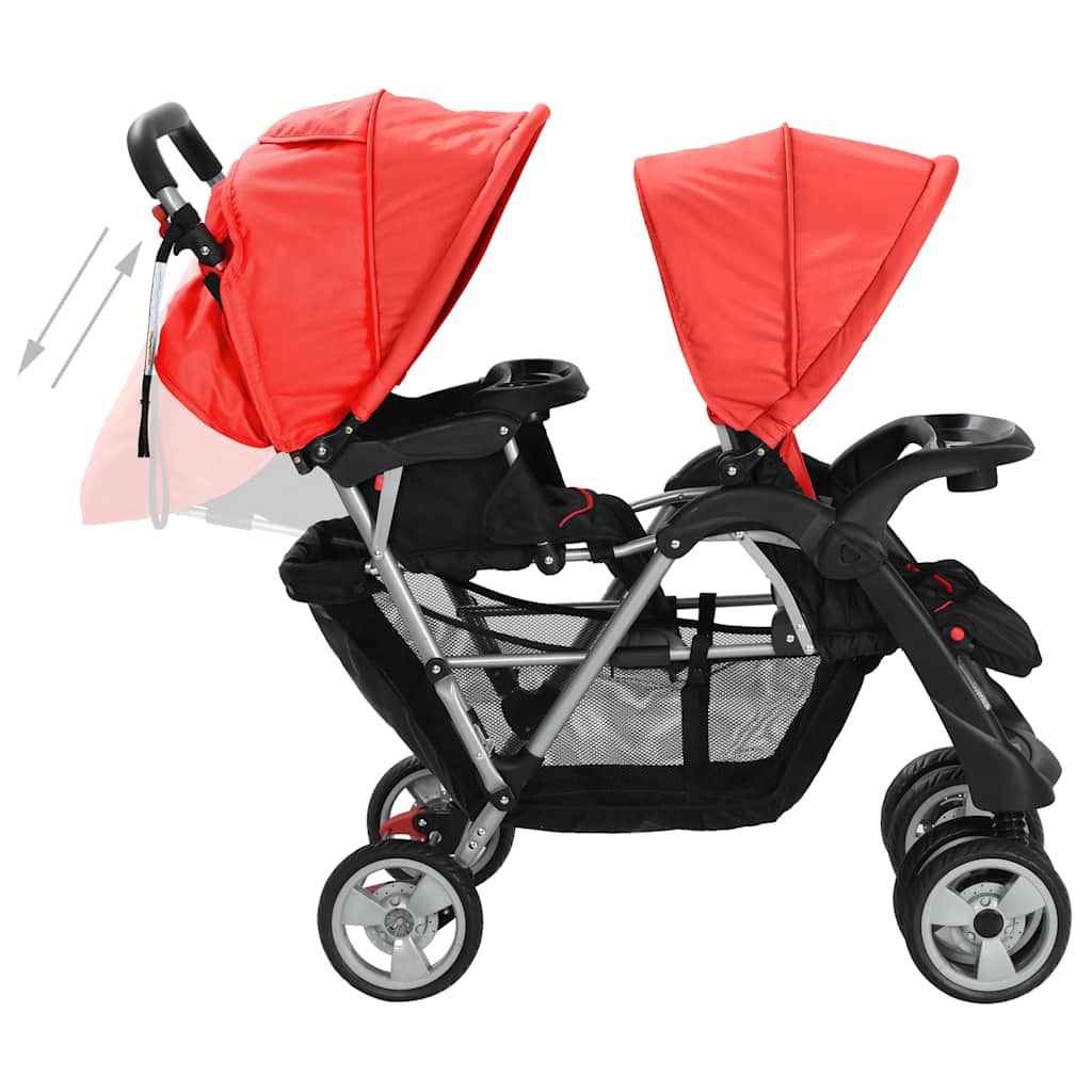 Kinderwagen dubbel staal rood en zwart is nu te koop bij PeponiXL, paradijselijk wonen!