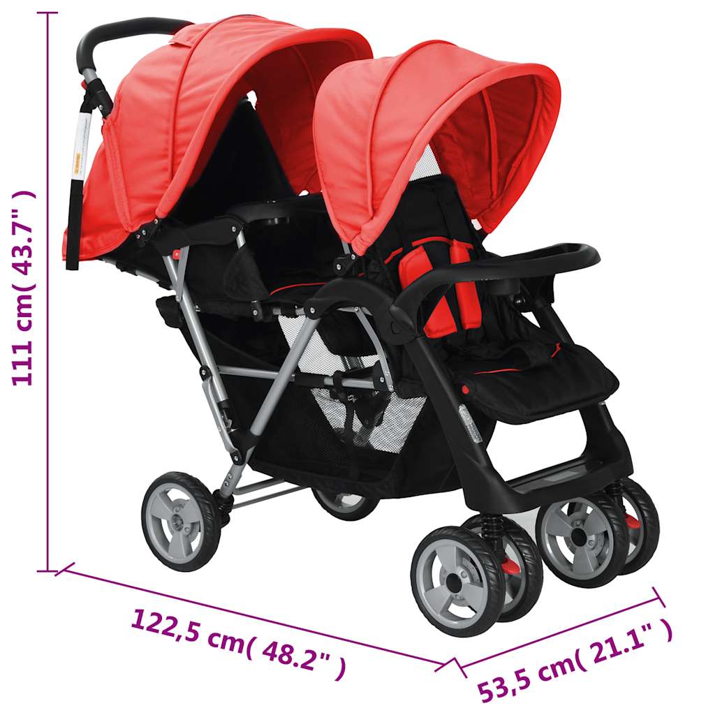 Kinderwagen dubbel staal rood en zwart is nu te koop bij PeponiXL, paradijselijk wonen!