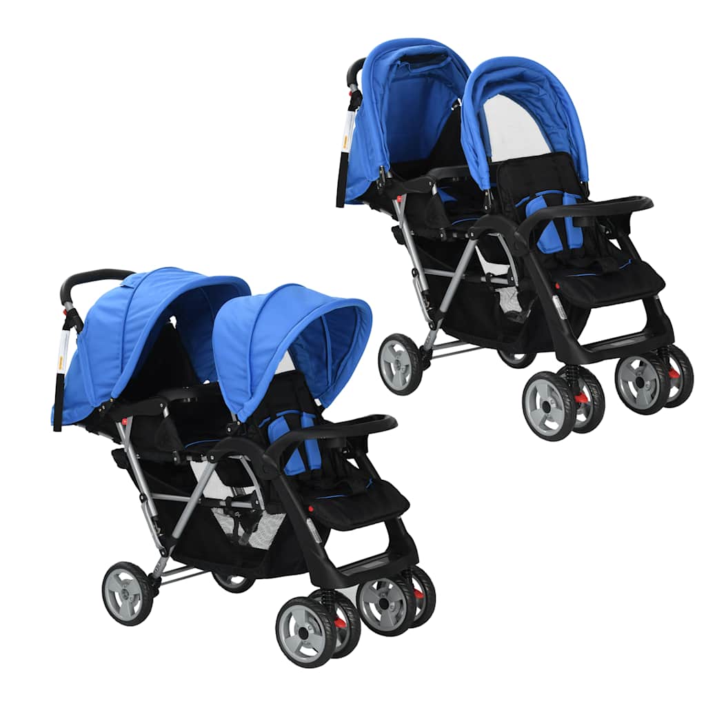 Kinderwagen dubbel staal blauw en zwart is nu te koop bij PeponiXL, paradijselijk wonen!
