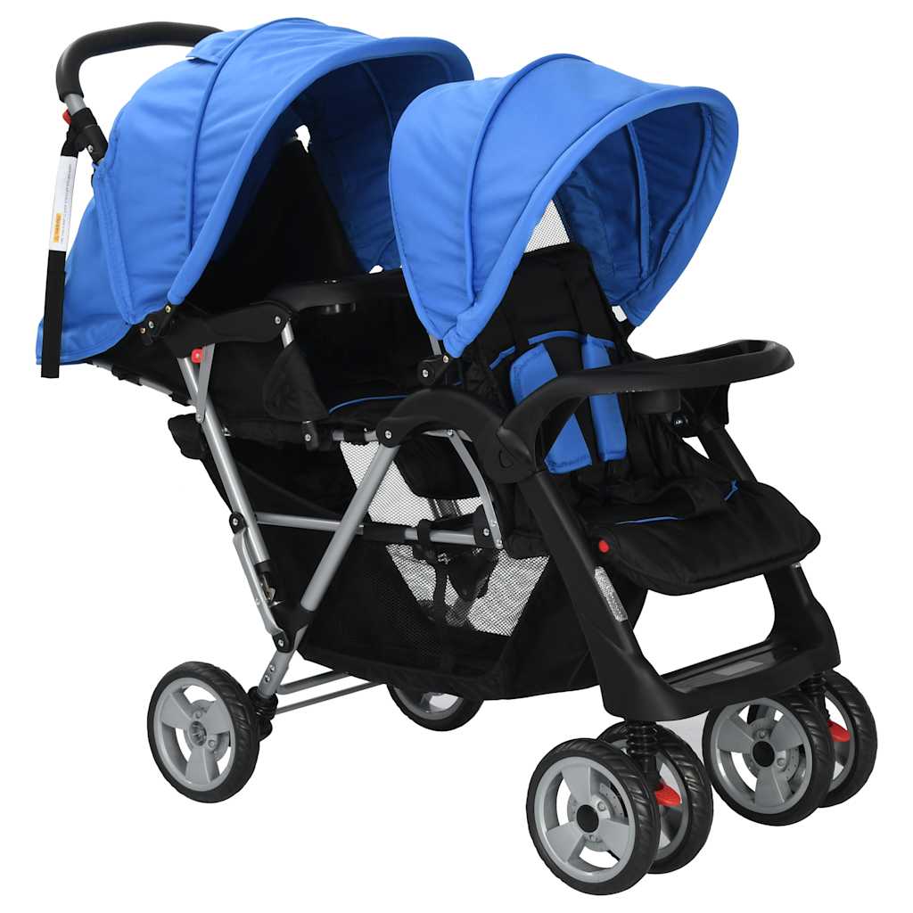 Kinderwagen dubbel staal blauw en zwart is nu te koop bij PeponiXL, paradijselijk wonen!
