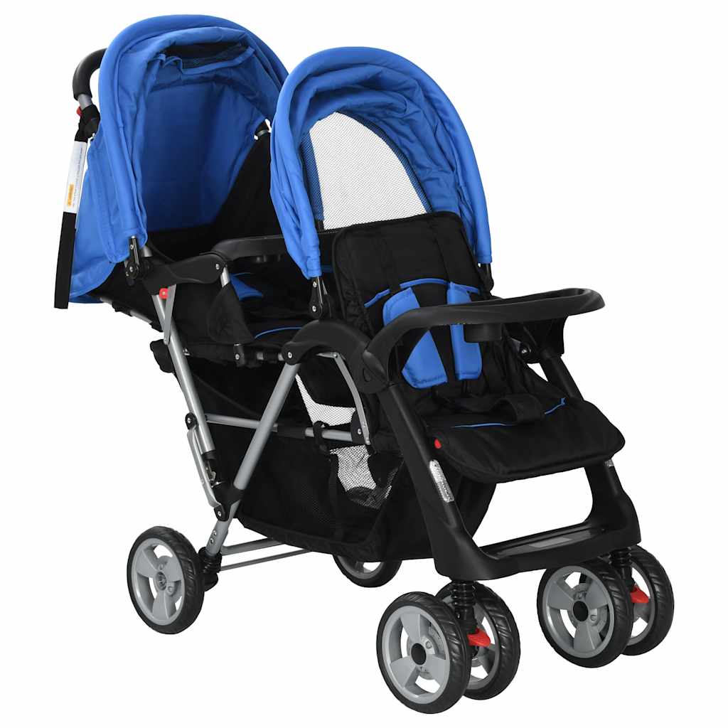 Kinderwagen dubbel staal blauw en zwart is nu te koop bij PeponiXL, paradijselijk wonen!