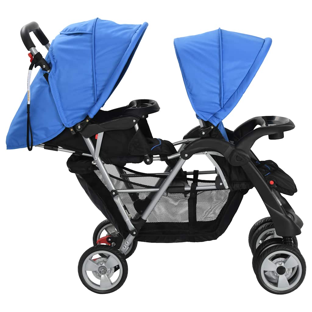 Kinderwagen dubbel staal blauw en zwart is nu te koop bij PeponiXL, paradijselijk wonen!