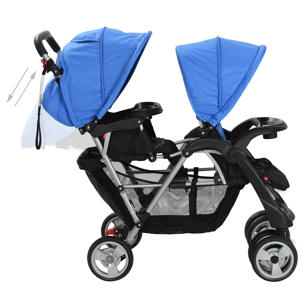 Kinderwagen dubbel staal blauw en zwart is nu te koop bij PeponiXL, paradijselijk wonen!