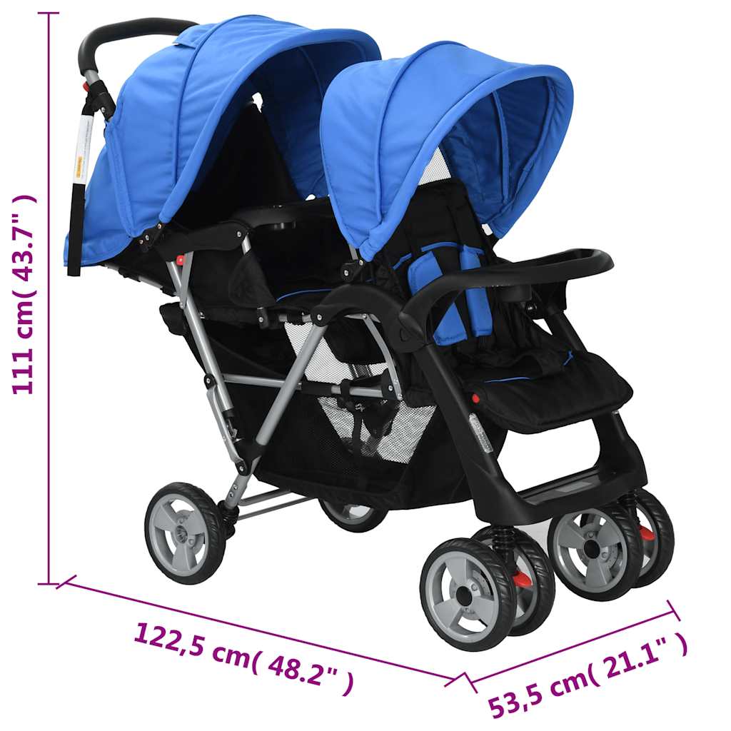 Kinderwagen dubbel staal blauw en zwart is nu te koop bij PeponiXL, paradijselijk wonen!