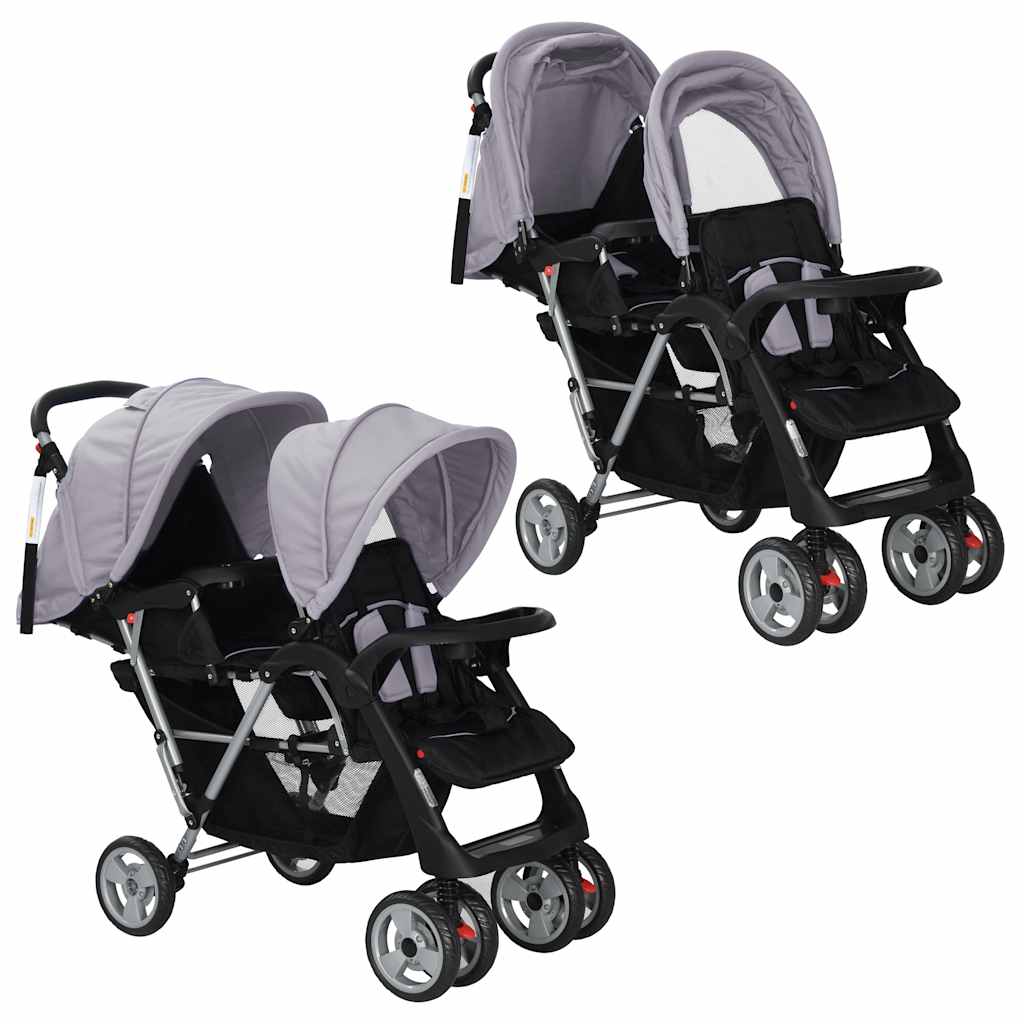 Kinderwagen dubbel staal grijs en zwart is nu te koop bij PeponiXL, paradijselijk wonen!