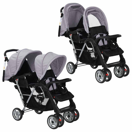 Kinderwagen dubbel staal grijs en zwart is nu te koop bij PeponiXL, paradijselijk wonen!