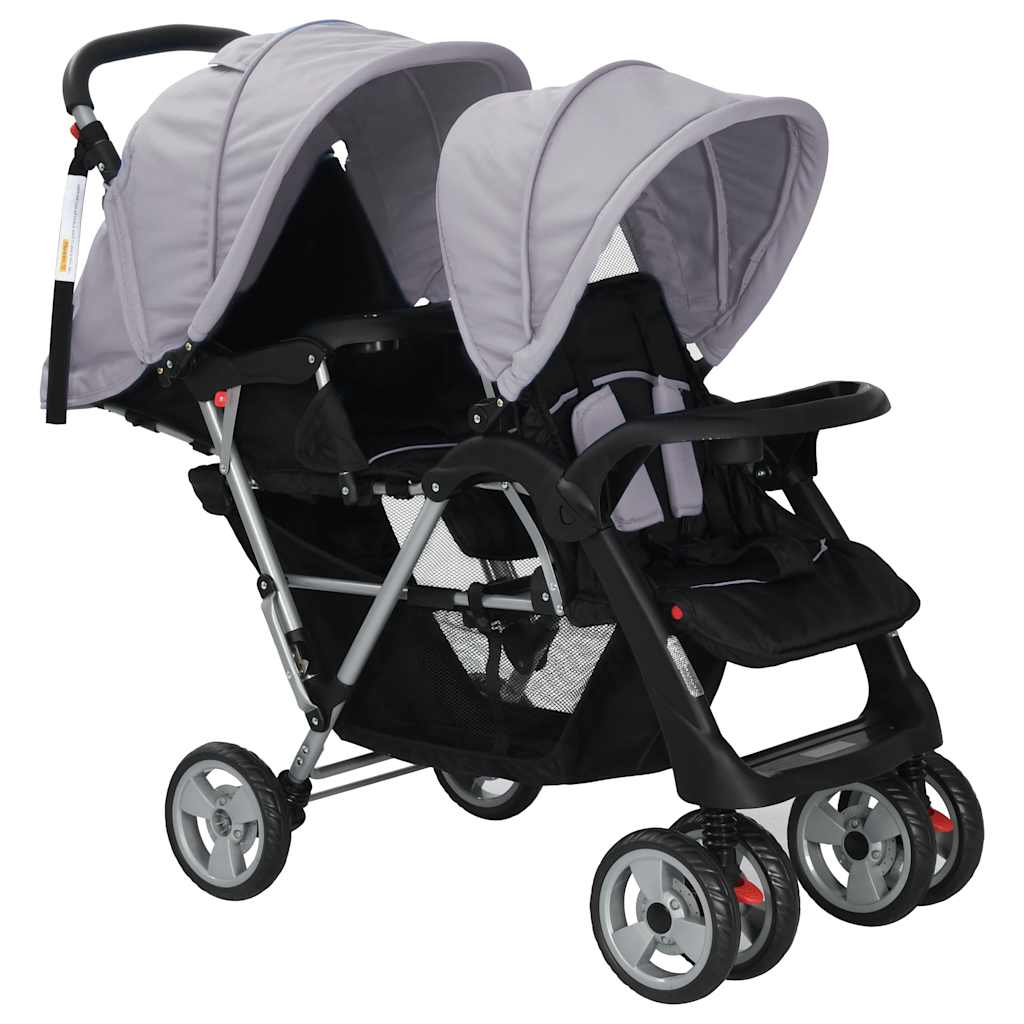 Kinderwagen dubbel staal grijs en zwart is nu te koop bij PeponiXL, paradijselijk wonen!