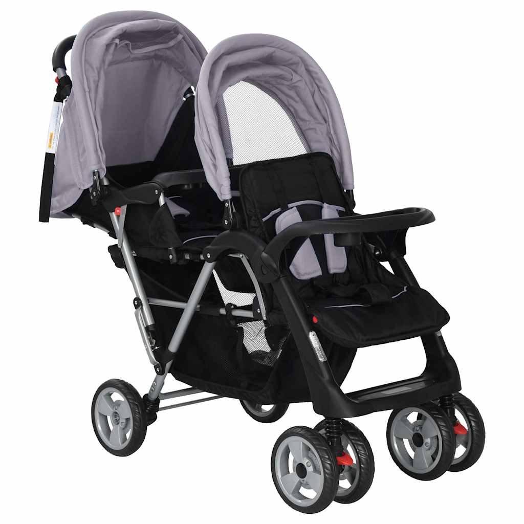 Kinderwagen dubbel staal grijs en zwart is nu te koop bij PeponiXL, paradijselijk wonen!