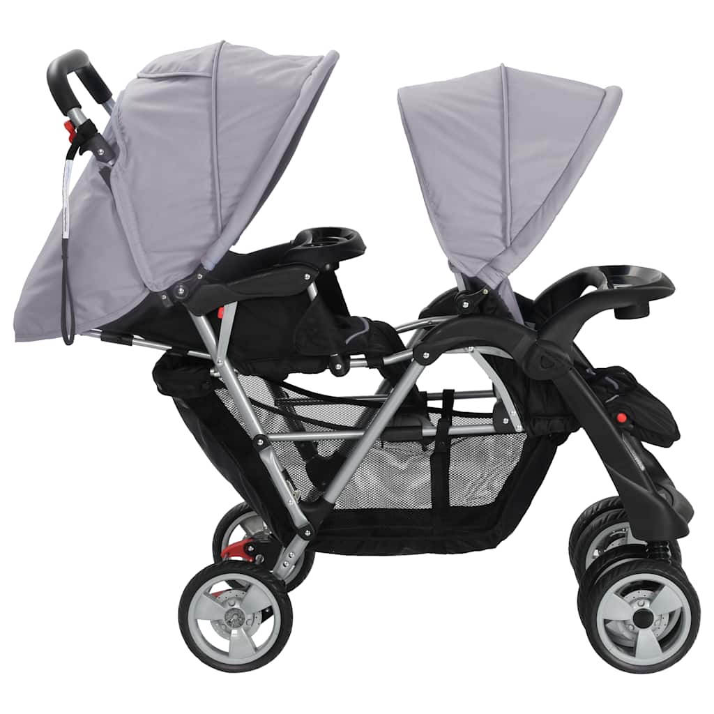 Kinderwagen dubbel staal grijs en zwart is nu te koop bij PeponiXL, paradijselijk wonen!