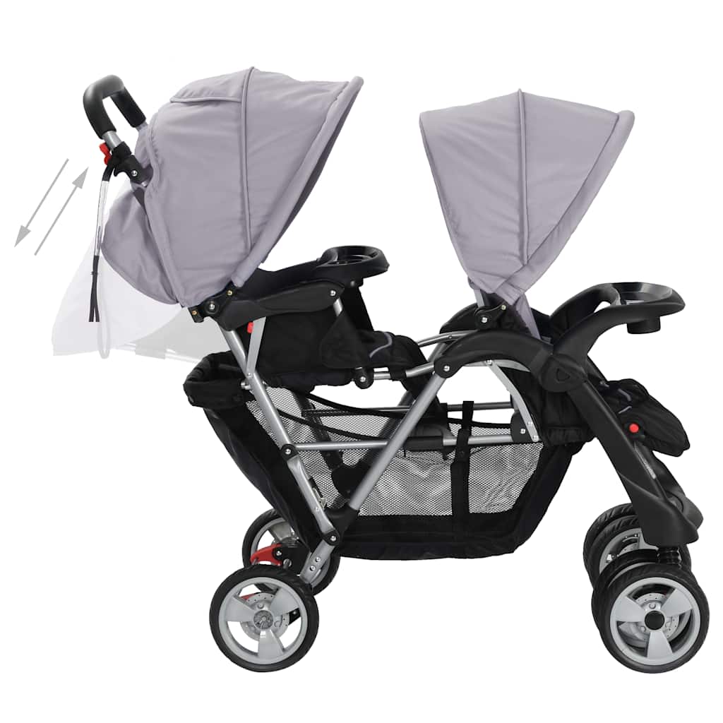 Kinderwagen dubbel staal grijs en zwart is nu te koop bij PeponiXL, paradijselijk wonen!