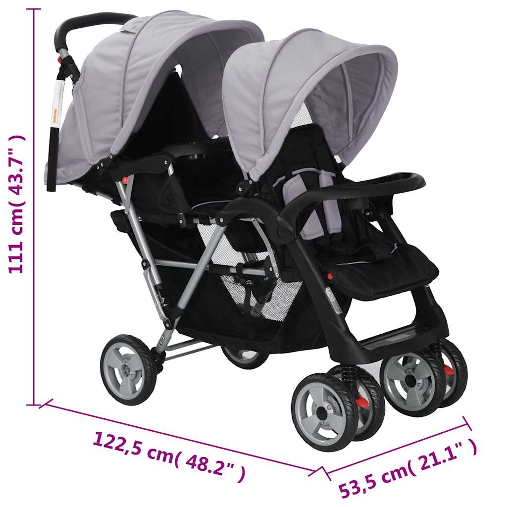 Kinderwagen dubbel staal grijs en zwart is nu te koop bij PeponiXL, paradijselijk wonen!