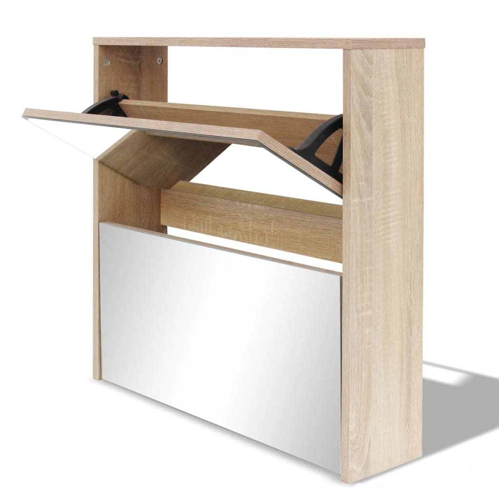 Schoenenkast tweelaags met spiegel 63x17x67 cm eiken is nu te koop bij PeponiXL, paradijselijk wonen!