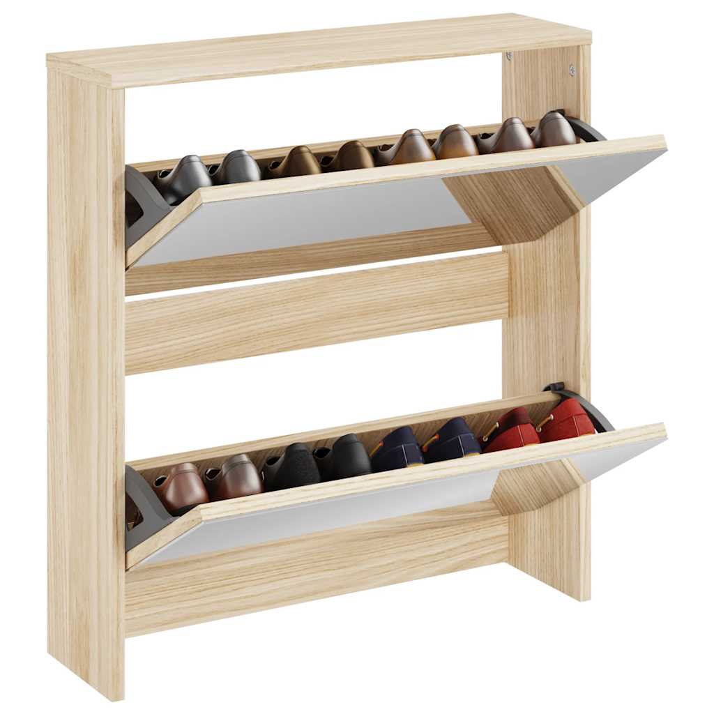 Schoenenkast tweelaags met spiegel 63x17x67 cm eiken is nu te koop bij PeponiXL, paradijselijk wonen!